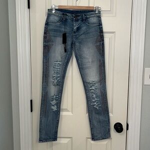 NWT BlankNYC The Spray On Distressed Embellished‎ Super Skinny Jeans Sz 25 Bling